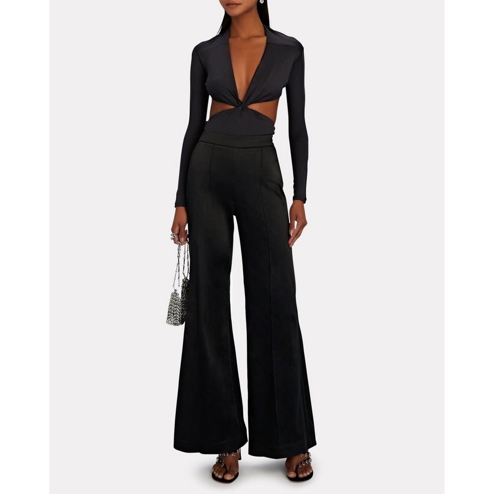 JONATHAN SIMKHAI Jordana Duchesse-Satin Black Bootcut Pants Size 14 NWT